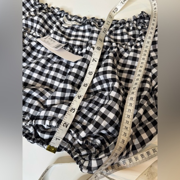 TOPSHOP Black White Gingham Plaid Print Flare Long Sleeve Crop Top 10 NWT - Picture 8 of 9